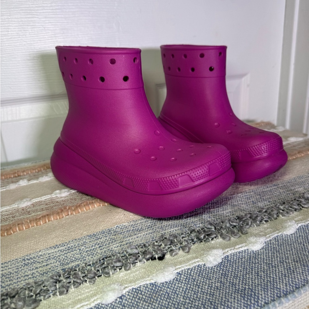 Crocs Fuschia Pink Crush Rain Boots Thick Platform